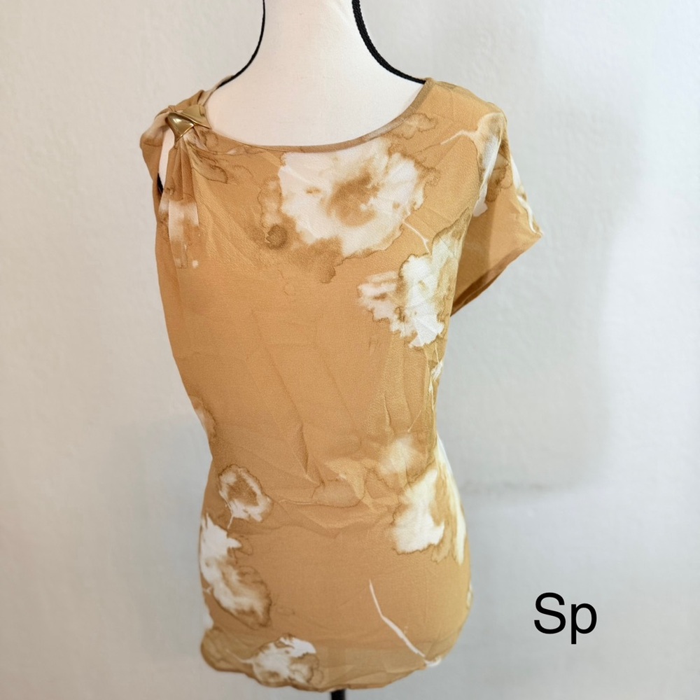 Donna Karan Tan Floral Blouse